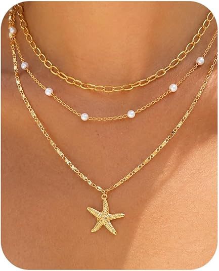 Damen Halskette mit mehrlagigem Design und maritimem Sternanhänger Shop Nory