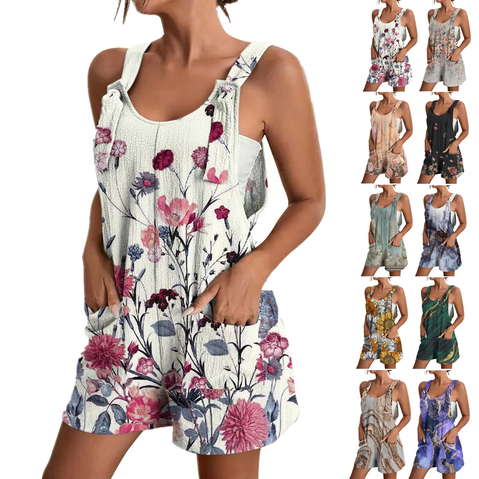 Damen lässiger Overall mit floralem Design und praktischen Taschen
