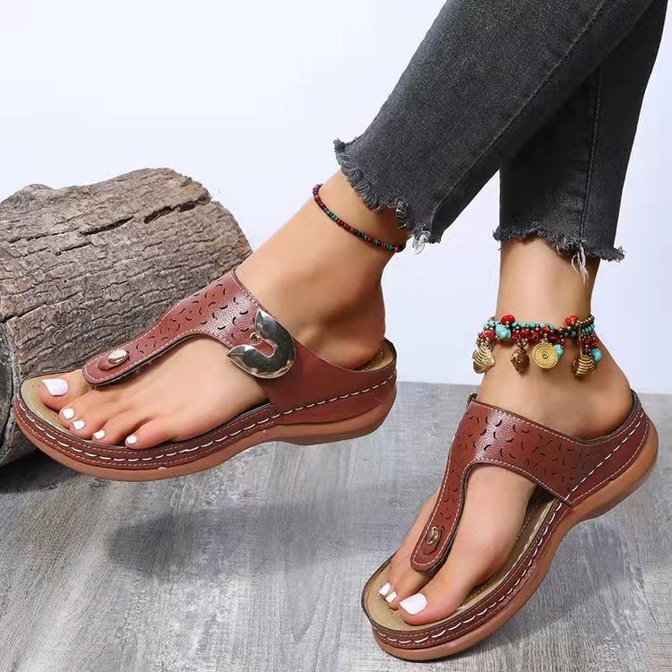 Damen Komfortable Zehentrenner-Sandalen mit anatomischem Fußbett und modischem Riemendesign