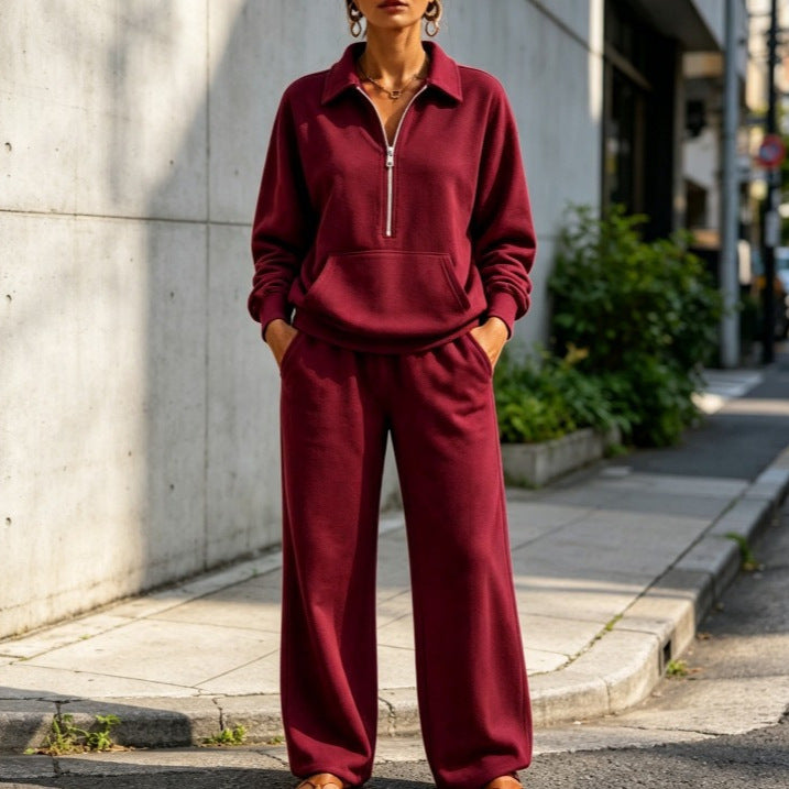 Damen Lässiges Sweat-Set mit Halbzip-Pullover und weiter Jogginghose Shop Nory