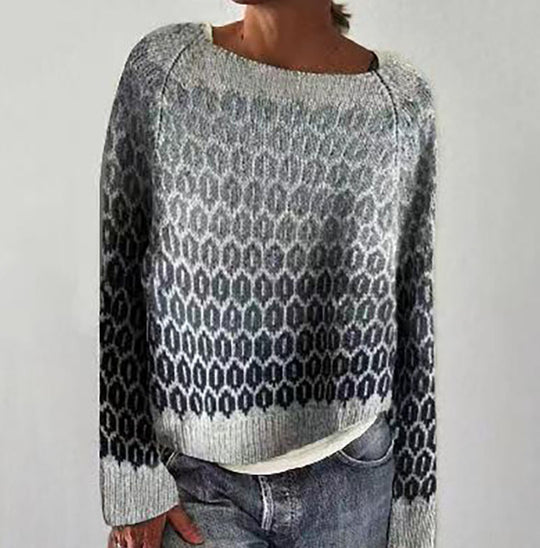 Damen nan gemusterter Norwegerstrickpullover mit weitem Rundhalsausschnitt und lässigem Oversize-Schnitt Shop Nory