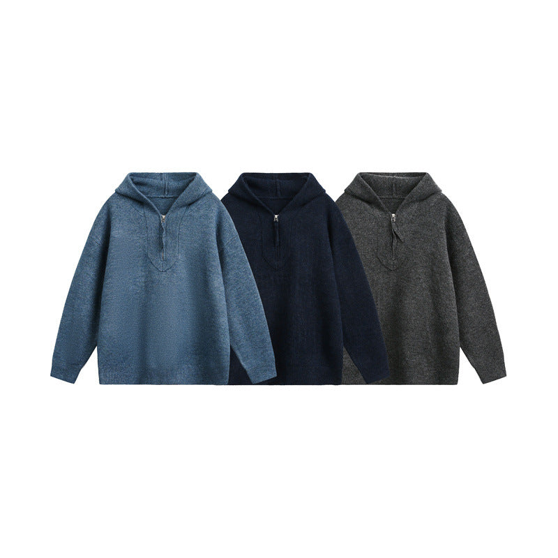 Damen Oversize-Strickpullover mit halbem Reißverschluss und Kapuzenkragen Shop Nory