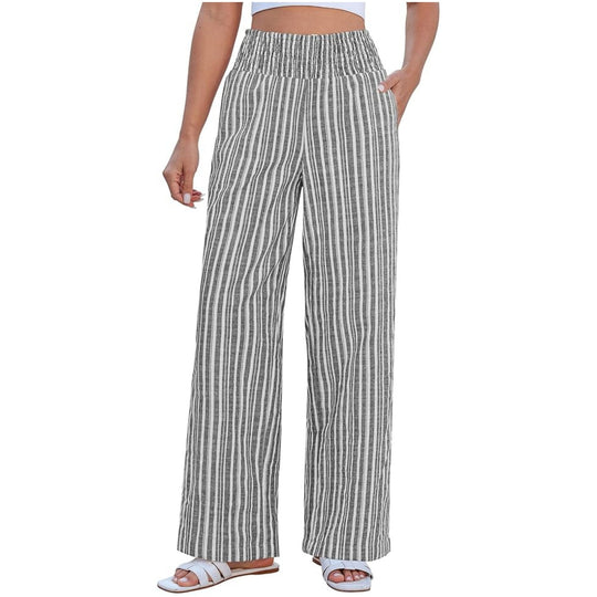 Damen Leichte Leinenoptik Palazzohose mit hohem Smokbund und Eingrifftaschen Shop Nory