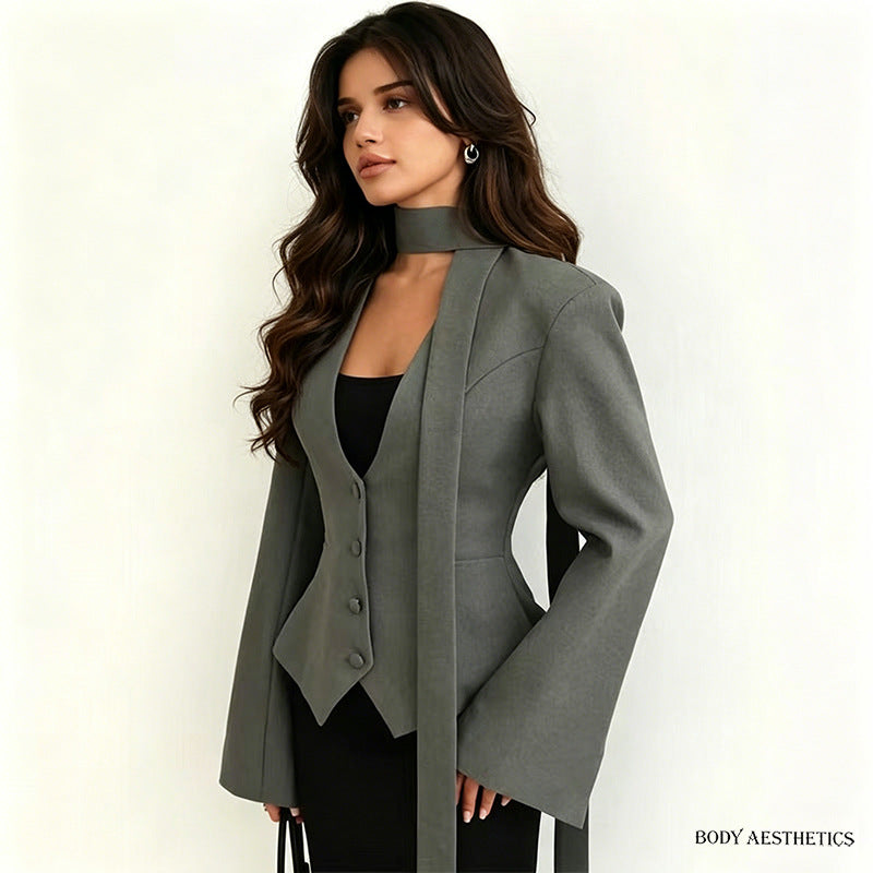 Damen Elegantes tailliertes Blazer-Set mit Weste und Schluppe Shop Nory