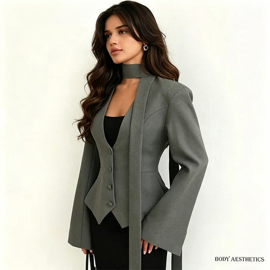 Damen Elegantes tailliertes Blazer-Set mit Weste und Schluppe Shop Nory