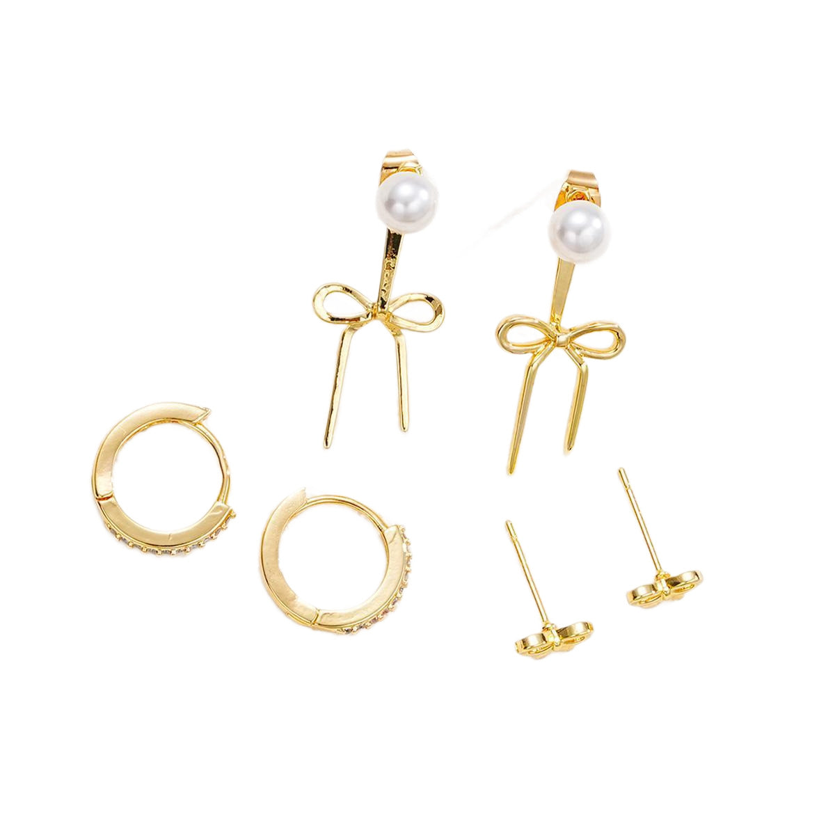 Damen Ohrstecker-Set mit funkelnden Schmuckelementen und eleganten Schleifen Shop Nory