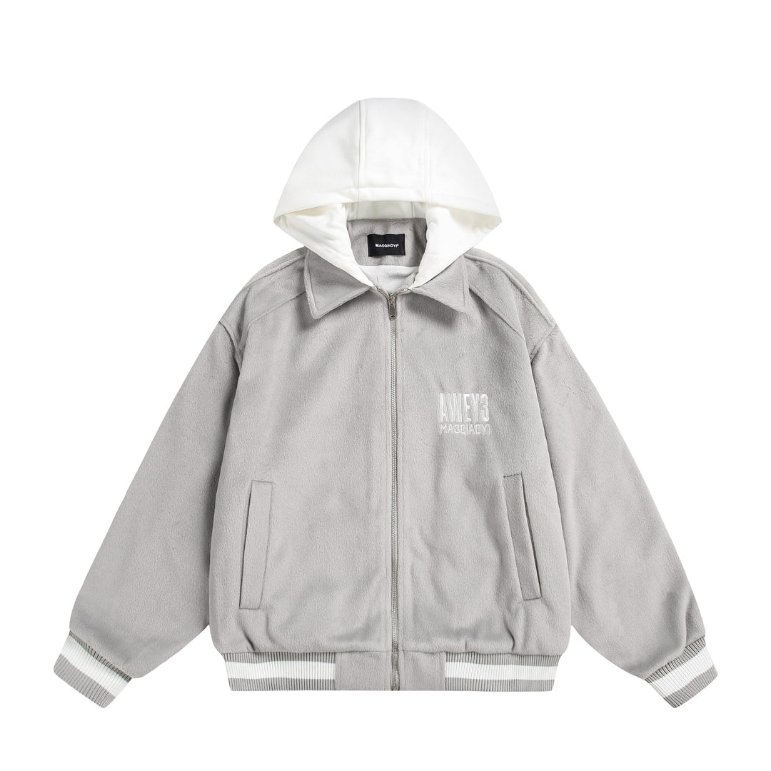 Unisex Oversize Fleece-Bomberjacke mit Kontrastkapuze Shop Nory