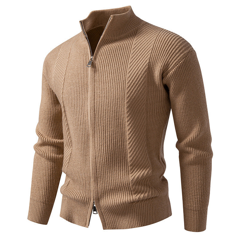 Herren modische Strickjacke mit Stehkragen und durchgehendem Reißverschluss