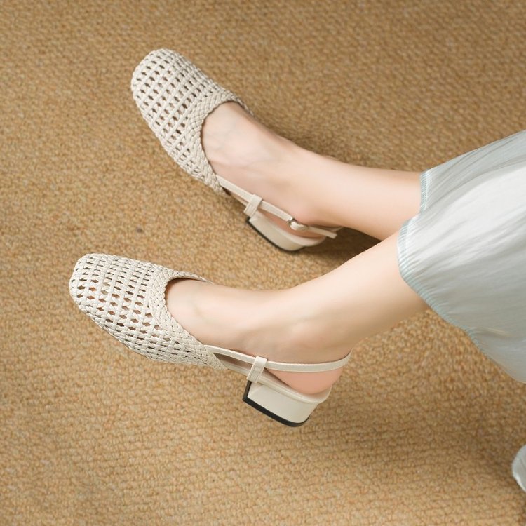 Damen Slingback-Pantoletten mit luftiger WShopnorystruktur und bequemer Absatzhöhe