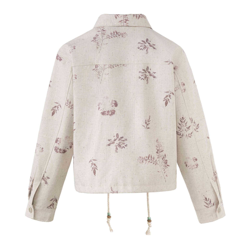 Damen Kurzer floraler Leinenblouson mit Kordelzug, verdeckter Knopfleiste und Hemdkragen Shop Nory