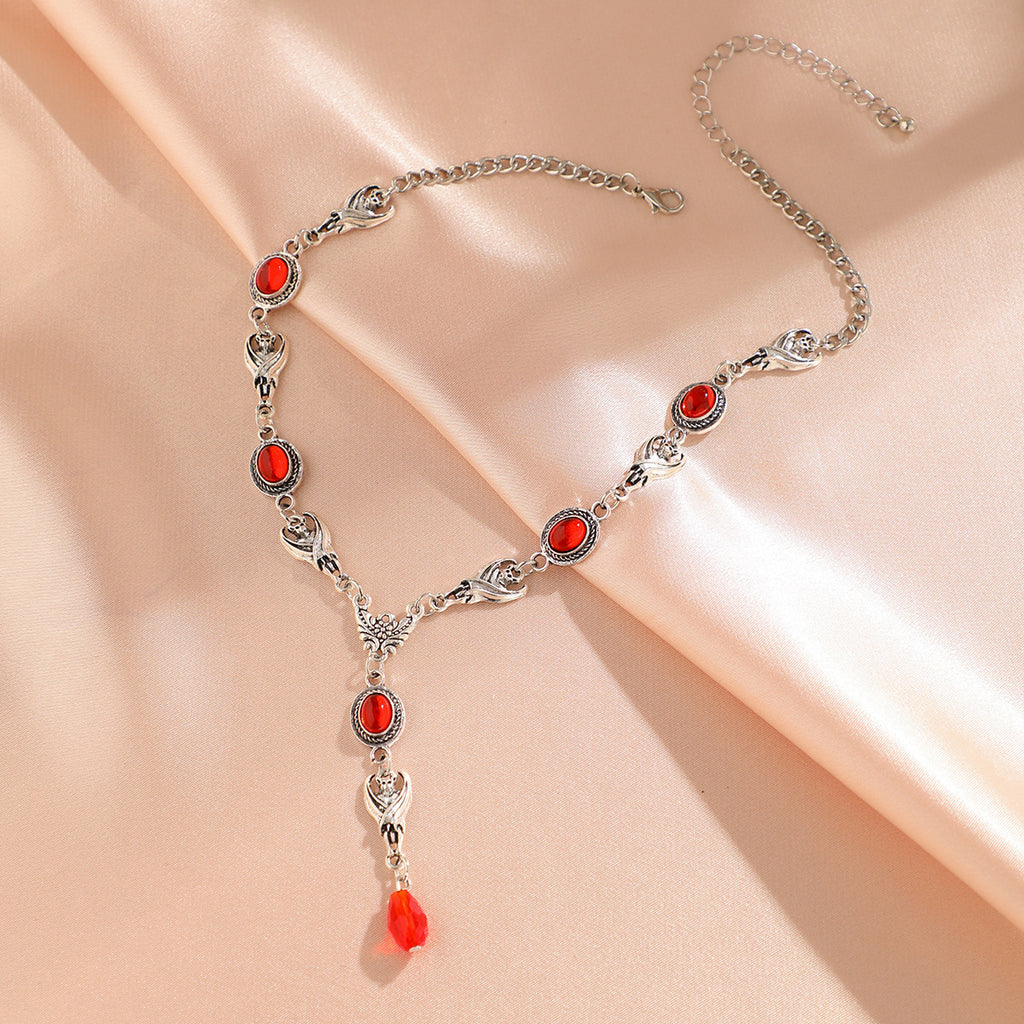 Damen elegante Choker-Halskette mit rotem Schmuck Shop Nory