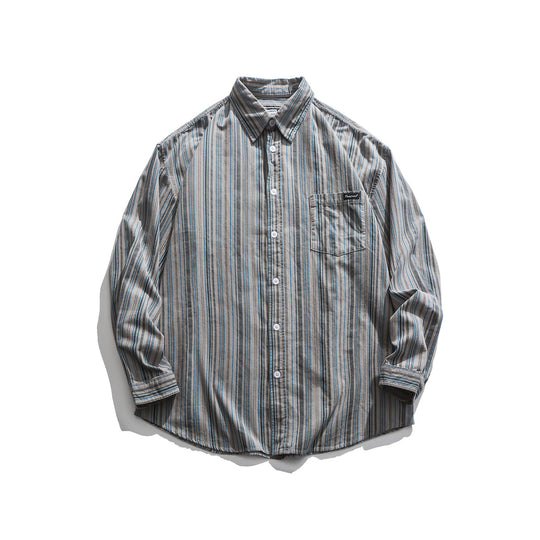 Herren Gestreiftes Leichtes Overshirt-Hemd mit Brusttasche und Kentkragen Shop Nory