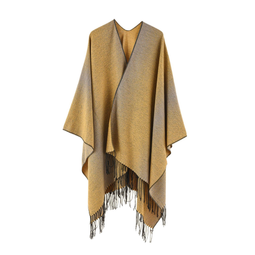 Damen Cape-Poncho aus leichtem Glanzstrick mit Ombre-Effekt und Fransensaum Shop Nory