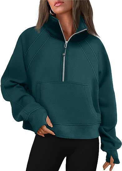 Damen sportlicher Hoodie mit kurzem Reißverschluss und praktischer Kängurutasche Shopnory