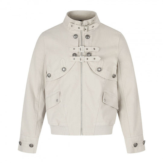 Damen Kurz geschnittene Bomberjacke mit hohem Stehkragen, Zierriemen und Pattentaschen Shop Nory