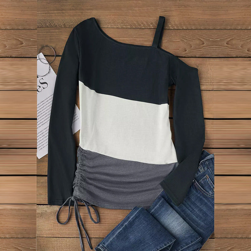 Damen Asymmetrisches One-Shoulder Longsleeve mit Drapierung und Kordelzug Shop Nory