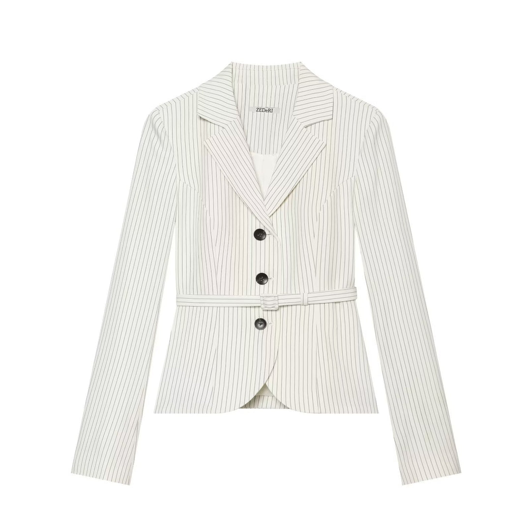 Damen Taillierter Nadelstreifen-Blazer mit Bindegürtel Shop Nory