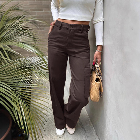 Damen Taillenhohe Utility-Cargohose mit weitem Bein und Kniepaneelen Shop Nory