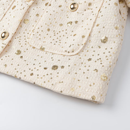 Damen Bouclé-Cropped-Jacke mit Paillettenbesatz, Rundhals und aufgesetzten Taschen Shop Nory