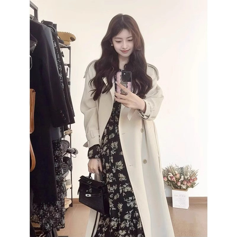 Damen Langer Oversize-Trenchcoat mit Ballonärmeln und Bindegürtel Shop Nory