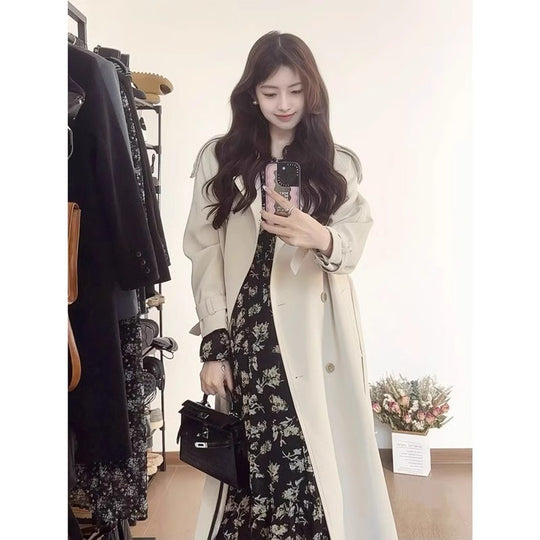 Damen Langer Oversize-Trenchcoat mit Ballonärmeln und Bindegürtel Shop Nory