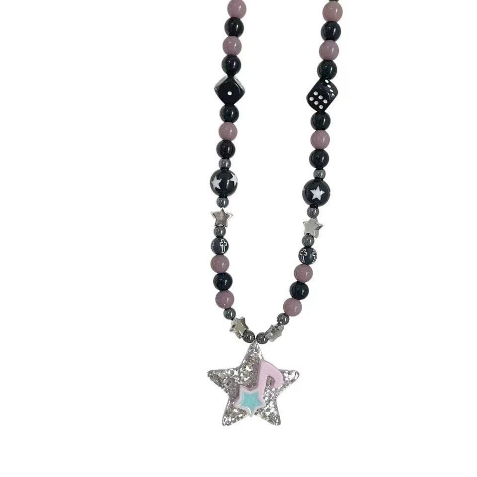Damen Kette mit funkelndem Sternenanhänger und bunten Perlen Shop Nory