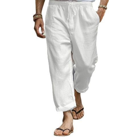 Herren lässige Leinen-Joggerhose mit elastischem Tunnelzugbund, seitlichen Eingrifftaschen und aufrollbarem Saum Shop Nory