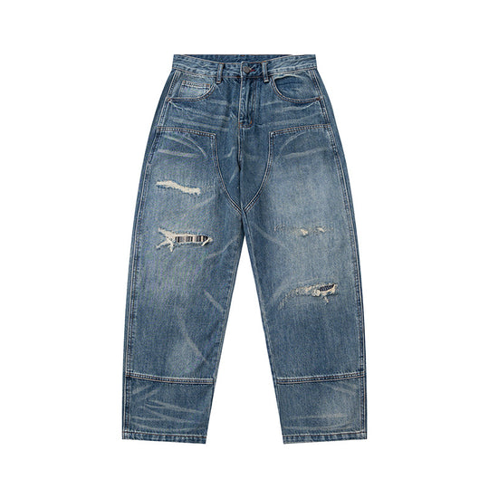 Damen Hochtaillierte Denimhose im weiten, verkürzten Schnitt mit Used‑Effekt und aufgesetzten Fronttaschen Shop Nory