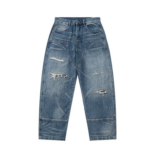Damen Hochtaillierte Denimhose im weiten, verkürzten Schnitt mit Used‑Effekt und aufgesetzten Fronttaschen Shop Nory