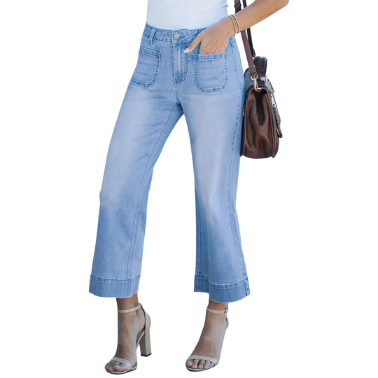 Damen Hochtaillierte Culotte-Jeans mit weitem Bein und aufgesetzten Vordertaschen Shop Nory