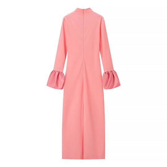 Damen Maxikleid mit Stehkragen und gerafften Volantärmeln Shop Nory