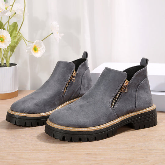 Damen Kurzschaft-Stiefelette aus Velourslederoptik mit profilierter Gummisohle und seitlichem Reißverschluss Shop Nory