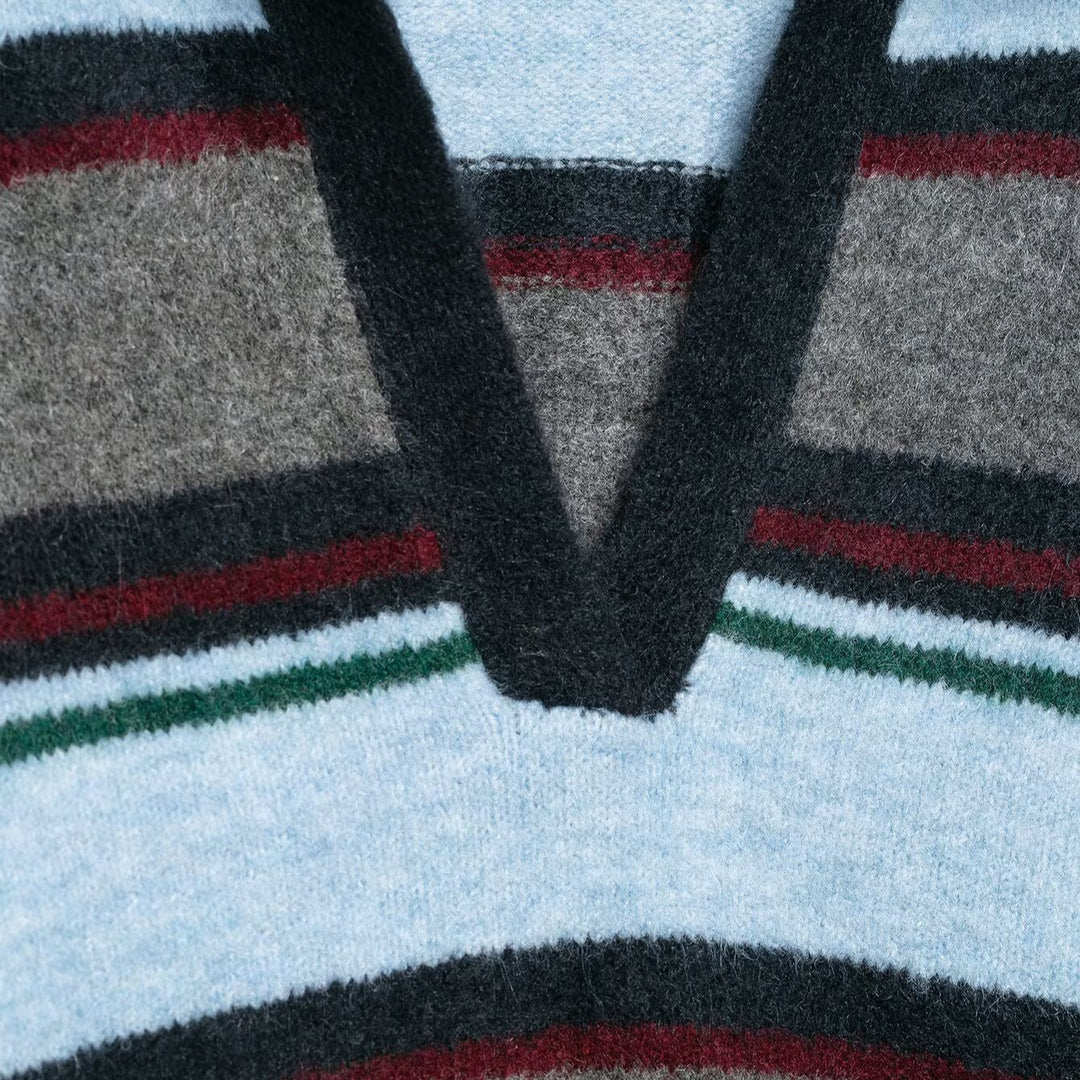 Damen Oversize Ringel-Pullover mit Polokragen und tiefem V‑Ausschnitt Shop Nory