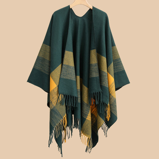 Damen Capeponcho aus Wollmix mit Ärmelschlitzen, offener Front und Fransenabschluss Shop Nory