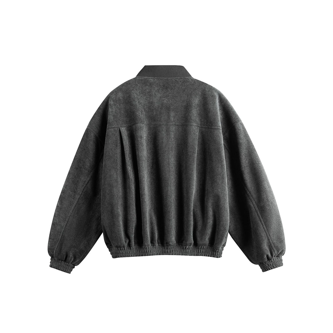 Unisex Boxy-Softsuede-Blouson mit Druckknopfleiste, Pattentaschen und geripptem Saum Shop Nory