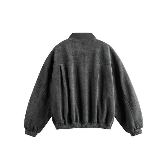 Unisex Boxy-Softsuede-Blouson mit Druckknopfleiste, Pattentaschen und geripptem Saum Shop Nory