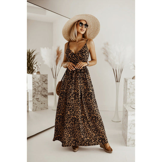 Damen Sleek Leopardenmuster Maxi Kleid