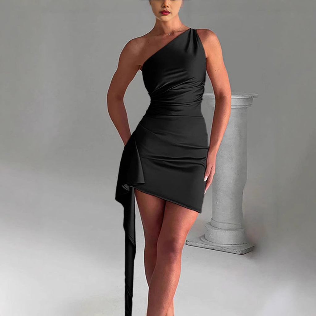 Damen Etuikleid mit asymmetrischem Schnitt und Drapierung