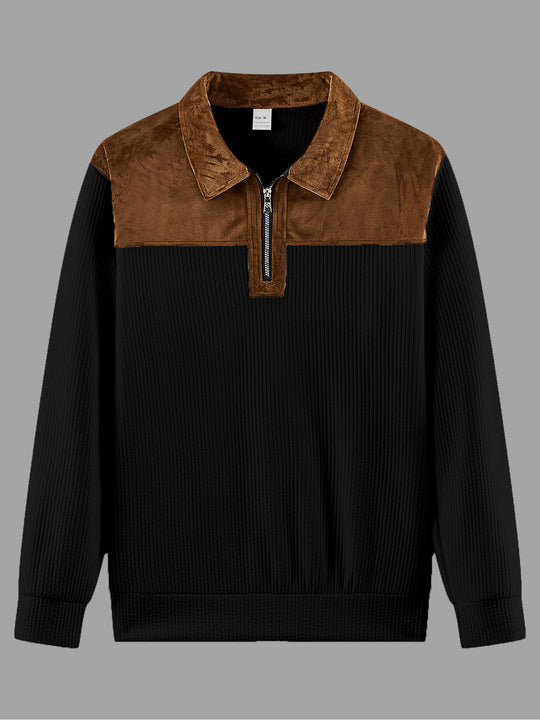 Unisex nan feinstrukturierter Strickpullover mit halbem Reißverschlusskragen und Samtbesatz Shop Nory