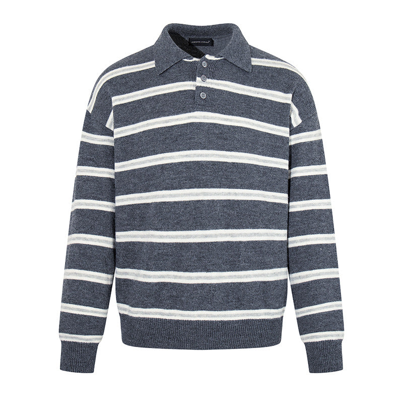 Herren Strick-Poloshirt mit Streifenmuster, Polokragen und Knopfleiste Shop Nory
