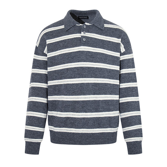 Herren Strick-Poloshirt mit Streifenmuster, Polokragen und Knopfleiste Shop Nory