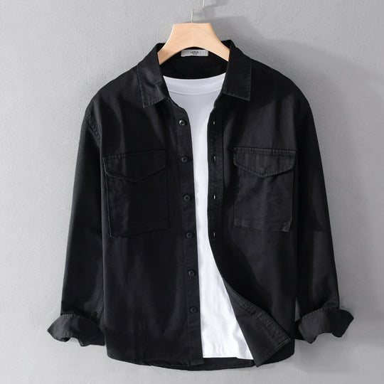 Herren Robustem Baumwoll-Twill Overshirt mit aufgesetzten Brusttaschen und Relaxed-Fit Shop Nory