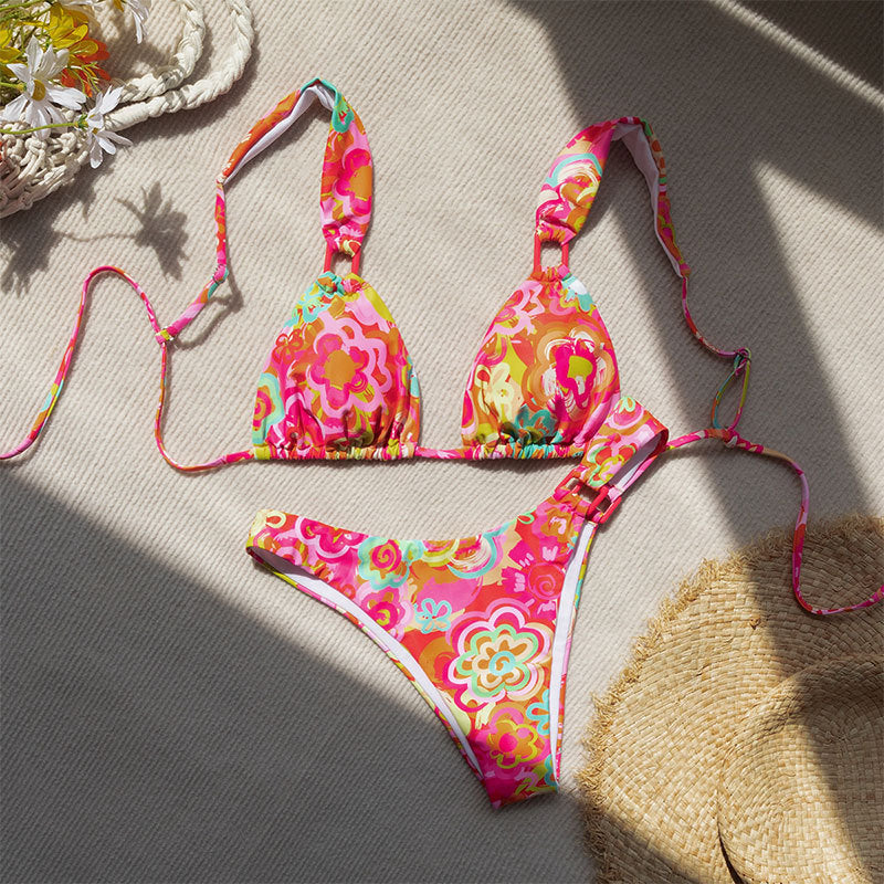 Damen Triangel-Bikini mit verstellbaren Trägern und floralem Design Shopnory