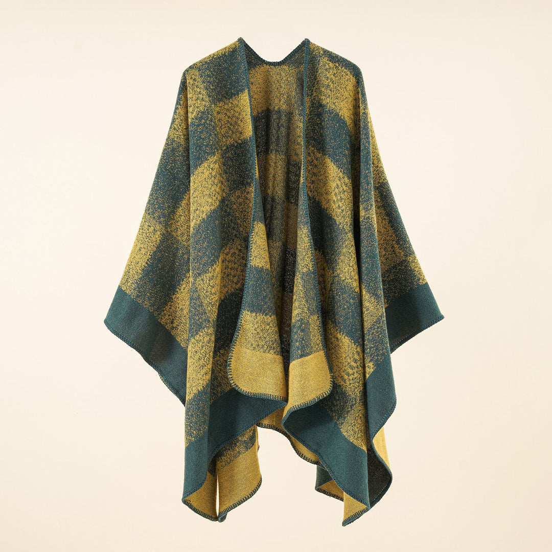 Damen Vielseitiger Wollmix-Überwurf im kastigen Kimono-Fall mit großflächigem Karojacquard Shop Nory