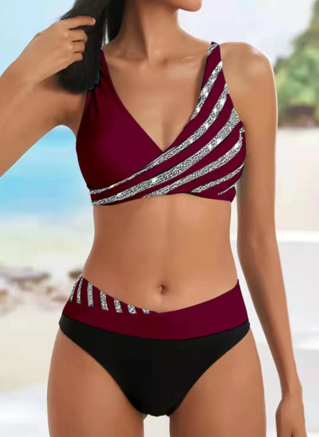 Damen Sportlicher Bikini mit modischem Wickeloberteil