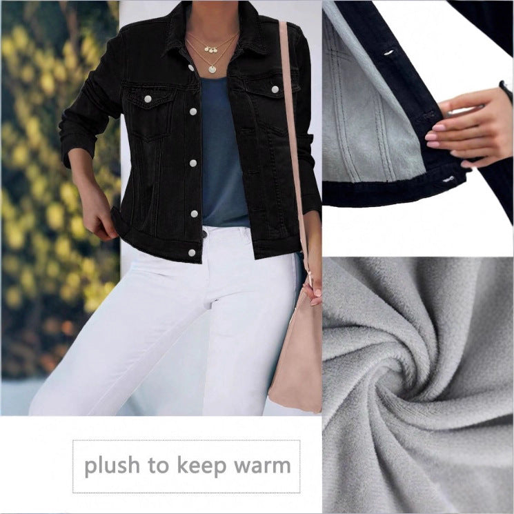 Damen Kurzgeschnittene taillierte Jeansjacke im Truckerstil mit Silberknöpfen Shop Nory