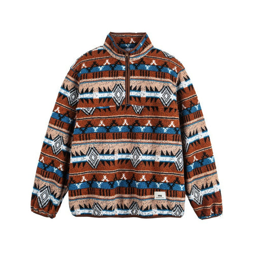 Unisex Fleecepullover Halbzip mit Aztekenmuster und hohem Stehkragen Shop Nory
