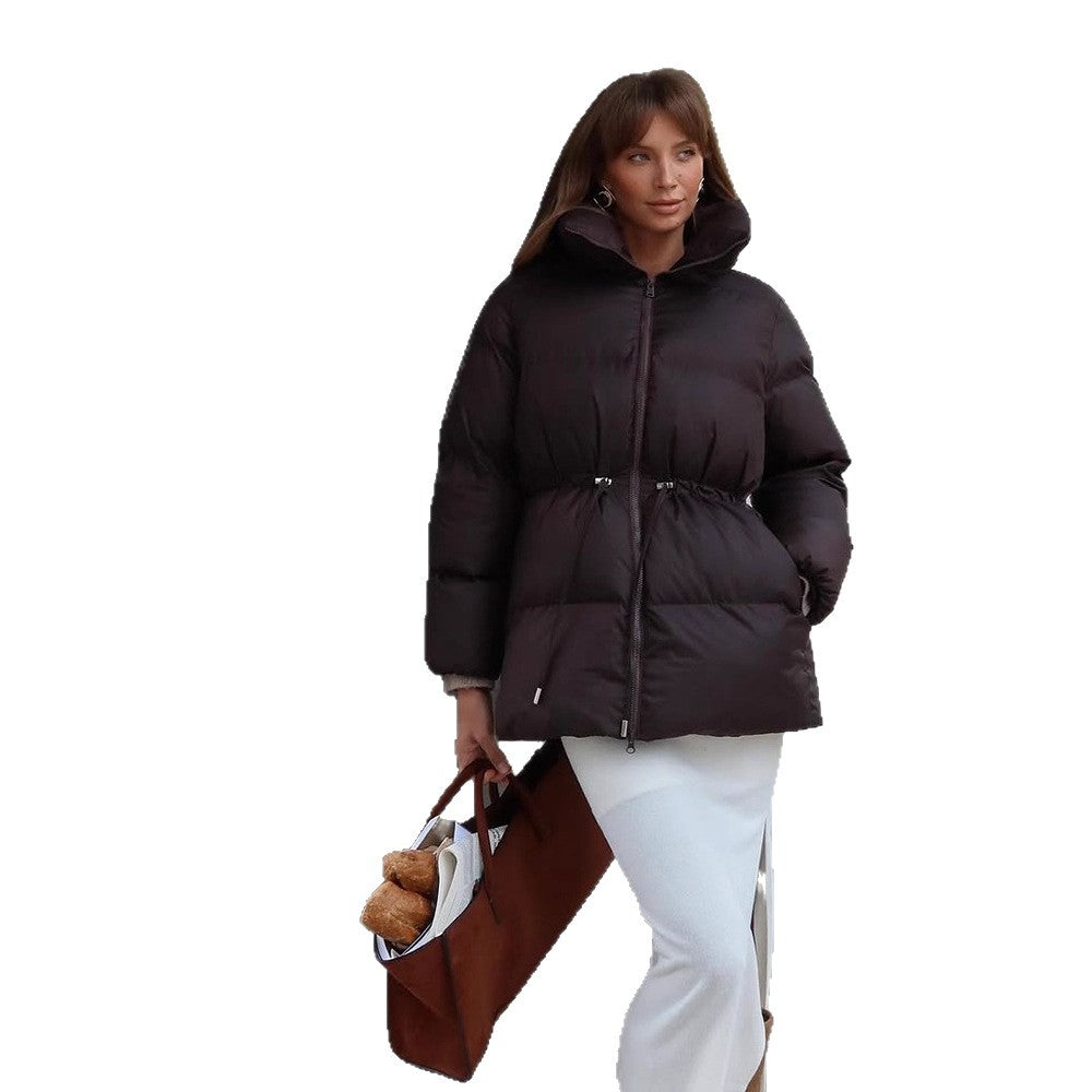 Damen Wattierte Taillierte Steppjacke mit Tunnelzug & hohem Stehkragen Shop Nory