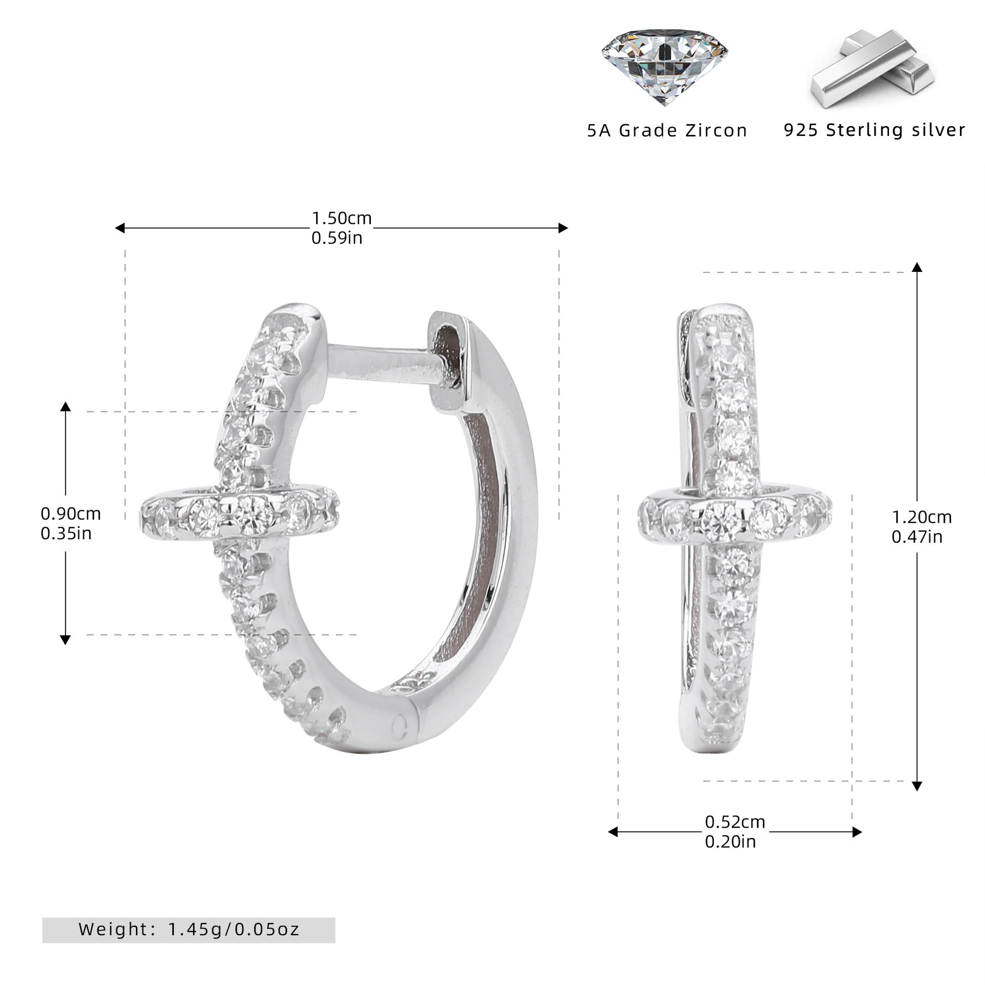 Damen Creolenohrringe mit luxuriösem Zirkonbesatz aus 925 Sterling Silber Shop Nory
