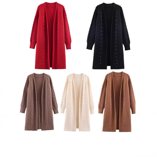 Damen Longline Strickcardigan mit Perlen- und Rüschendetail offene Front Shop Nory